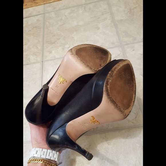 Prada Black Leather Peep Toe Heels - Picture 4 of 4