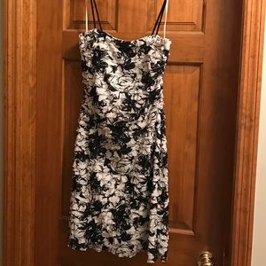 Black and white floral ruffle dress