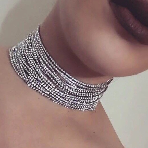 Elise Luxe Multi Layered Crystal Rhinestone Choker - Picture 2 of 4