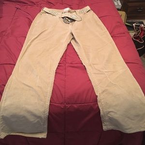 Tan corduroy wide leg pants with belt