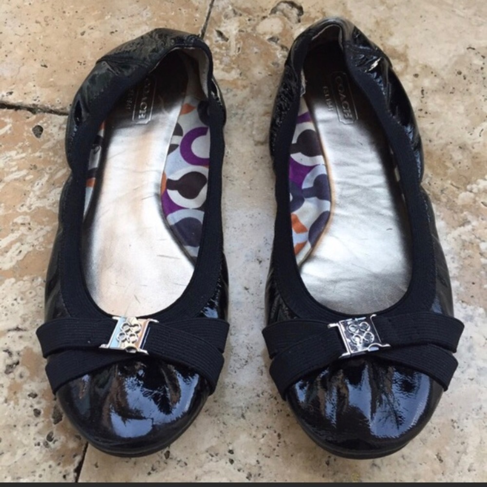 Coach Dwyer Black Patent Crinkle Ballet Flats