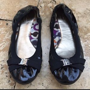 Coach Dwyer Black Patent Crinkle Ballet Flats