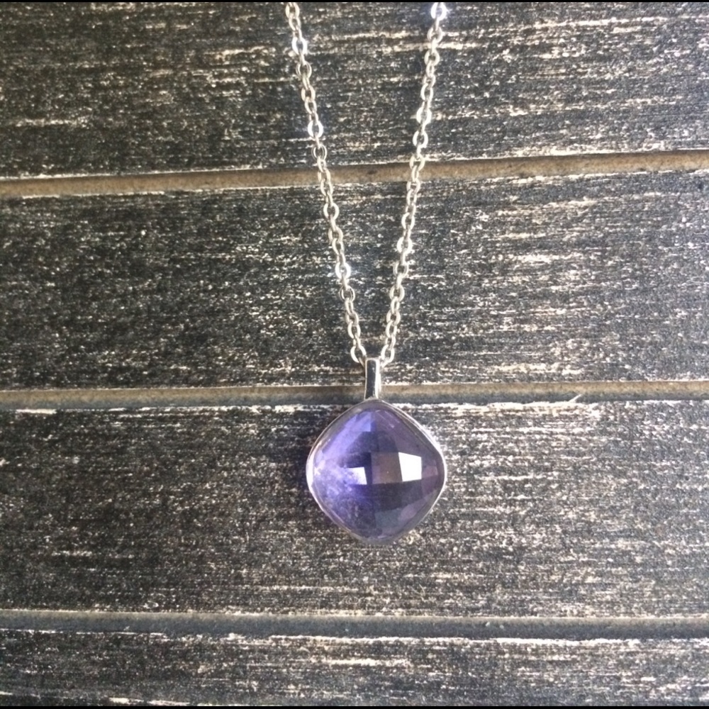 Swarovski purple cushion cut silver necklace