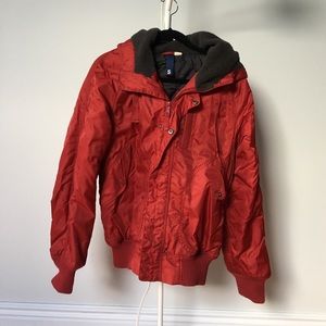 Red aviator bomber jacket