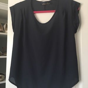 Francesca's Navy Blue Sheer Blouse