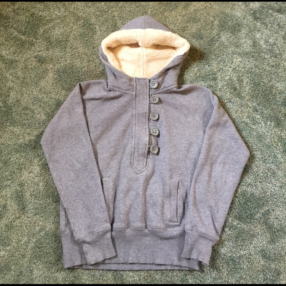 Gap Hoodie with Faux Fur Hood Lining Button Accent