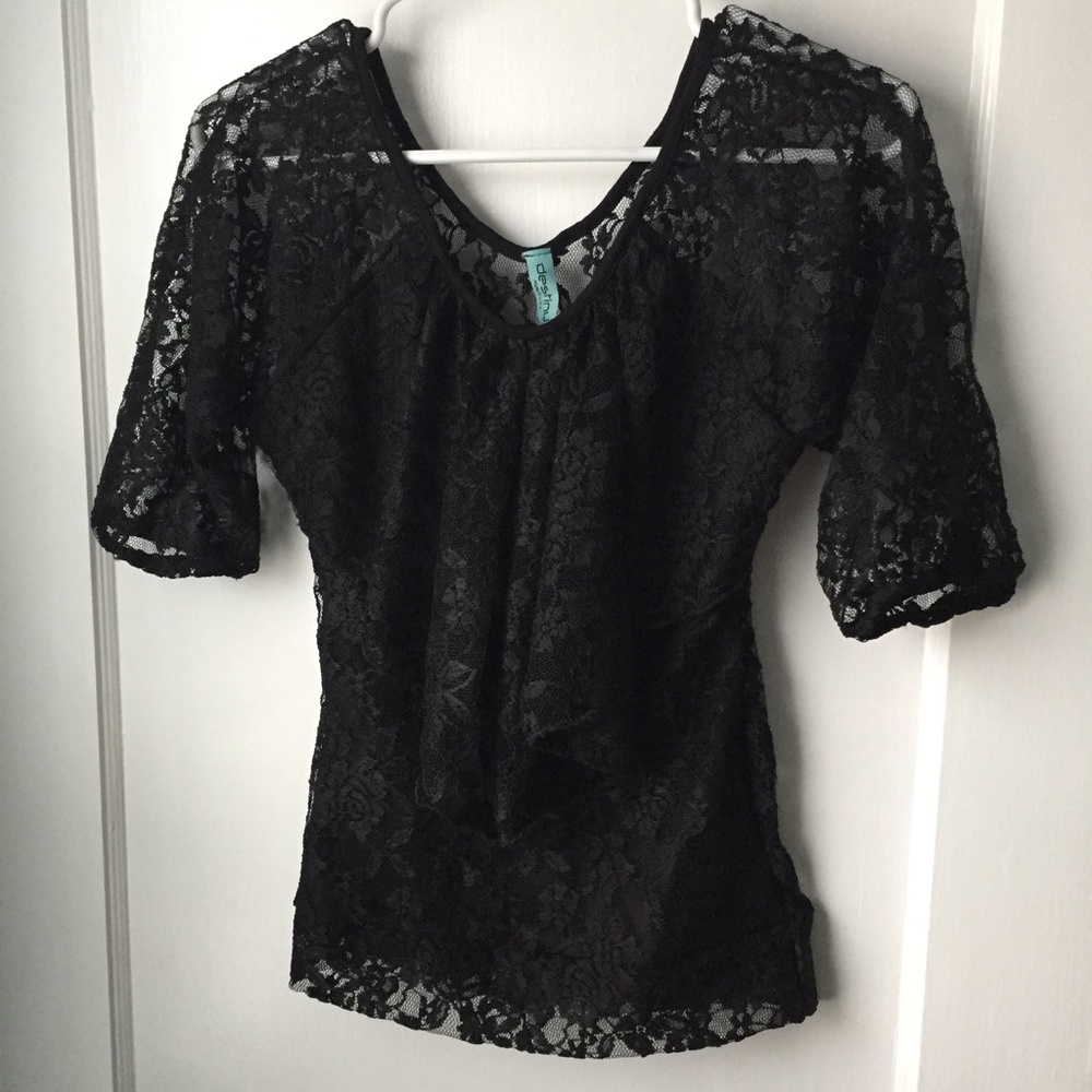 Black Lace Ruffle Top