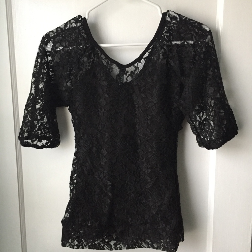 Black Lace Ruffle Top - Picture 2 of 4