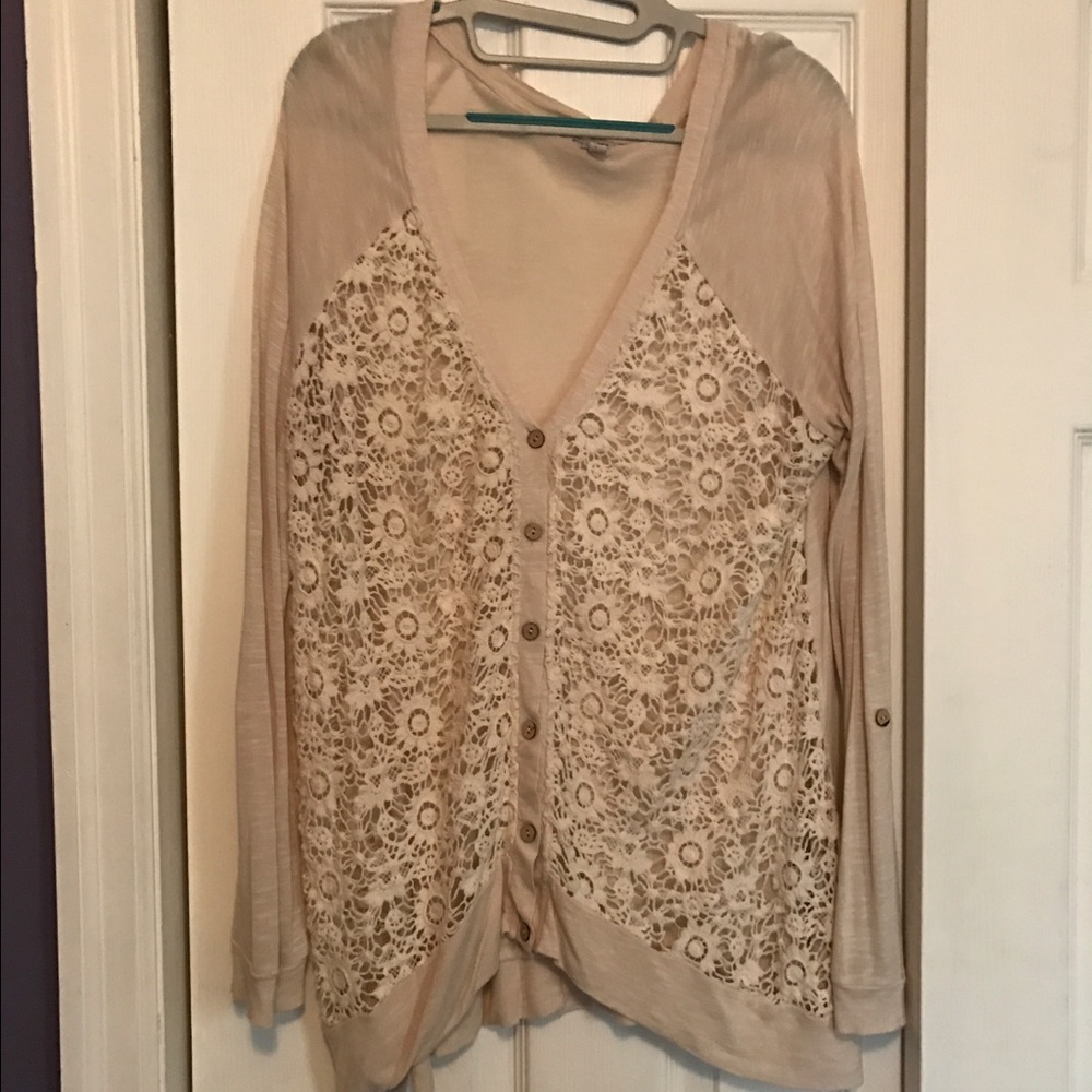 Cream lace front cardigan from ModCloth