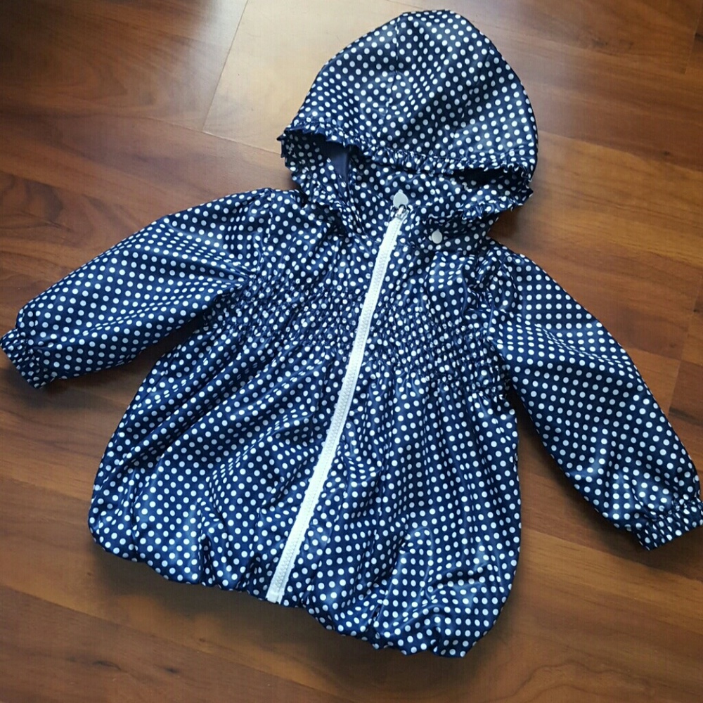 Navy and white polka dot rain jacket H&M