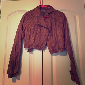 Cropped Faux Leather Moto Jacket