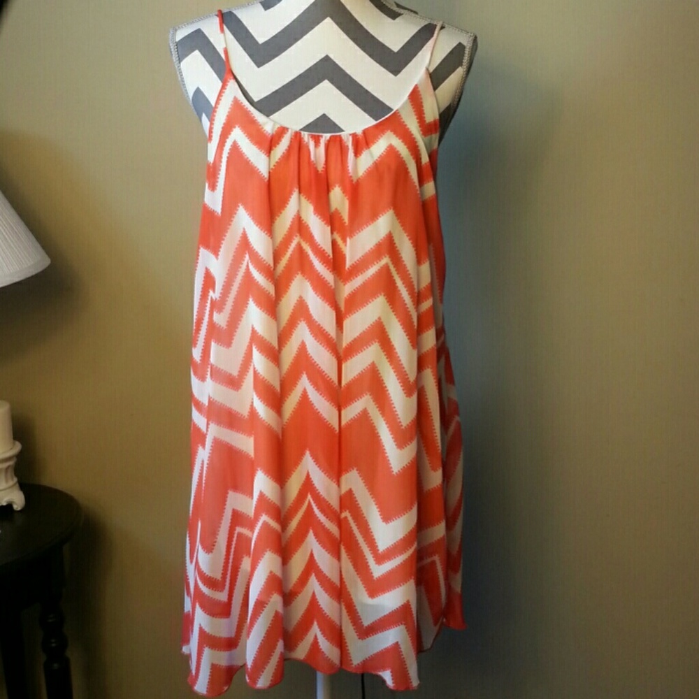 Chevron coral and white summer dress
