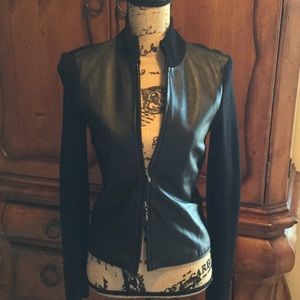 Black leather/sweater jacket.