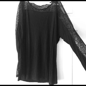 Black Cold Shoulder Lace Sleeve Top