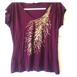 Plum top with Gold Leaf Design