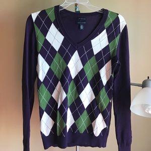 Purple/green/white Tommy Hilfiger argyle sweater