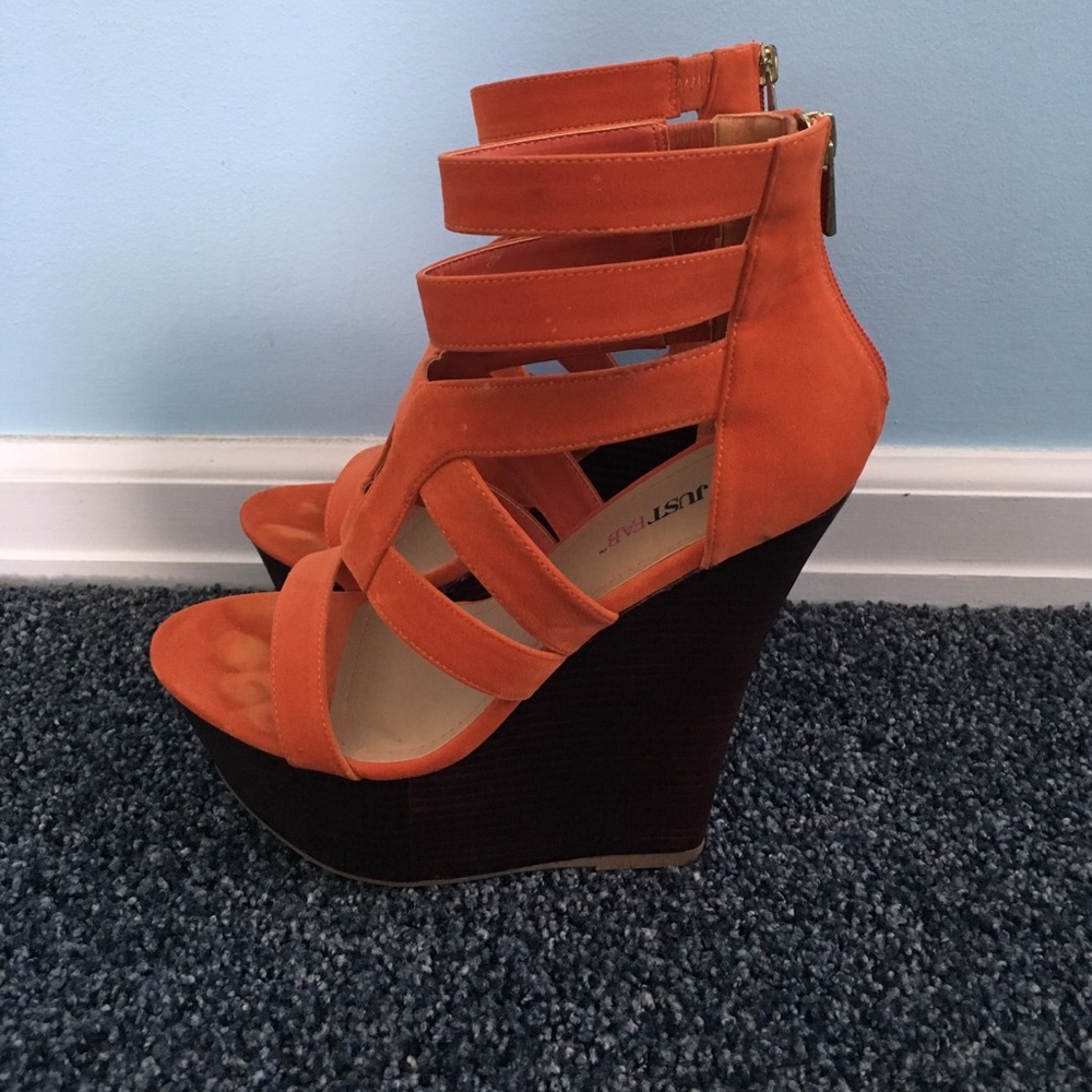 Suede Orange Wedges
