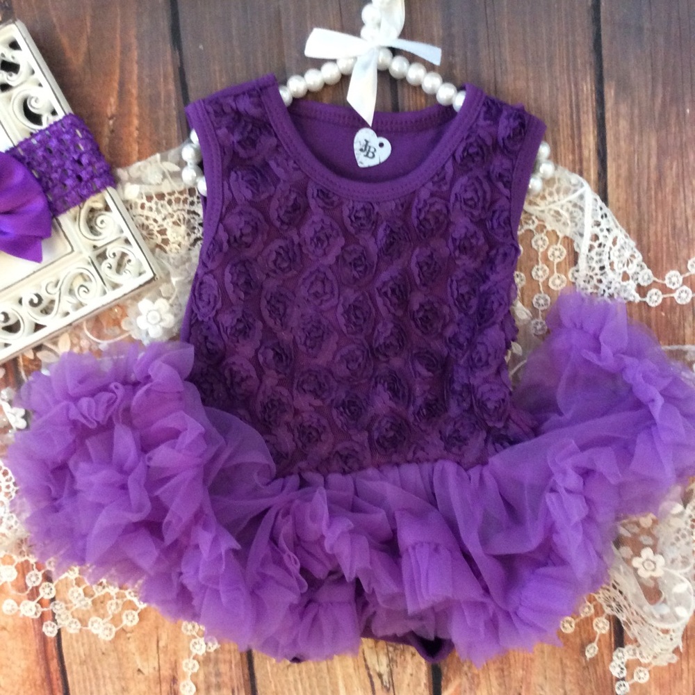 Boutique Baby Girl Rosette Tutu Dress Romper - Picture 2 of 3