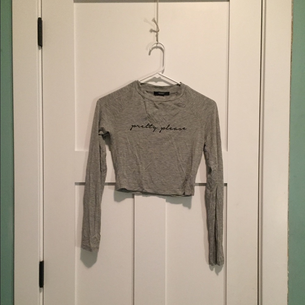 "Pretty please" Grey long sleeve crop top.