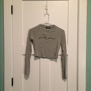 "Pretty please" Grey long sleeve crop top.