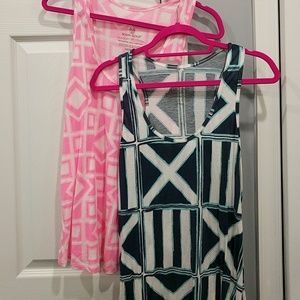 Mahi Gold pink and navy print tank tops duo