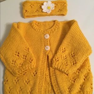 Hand made baby sweater with headband