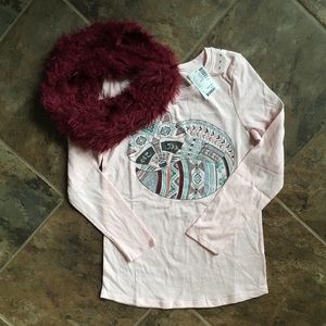 NWT Justice raccoon and scarf long sleeve tee