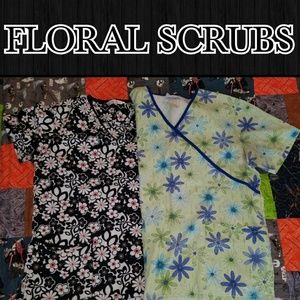 2 Floral Scrub tops