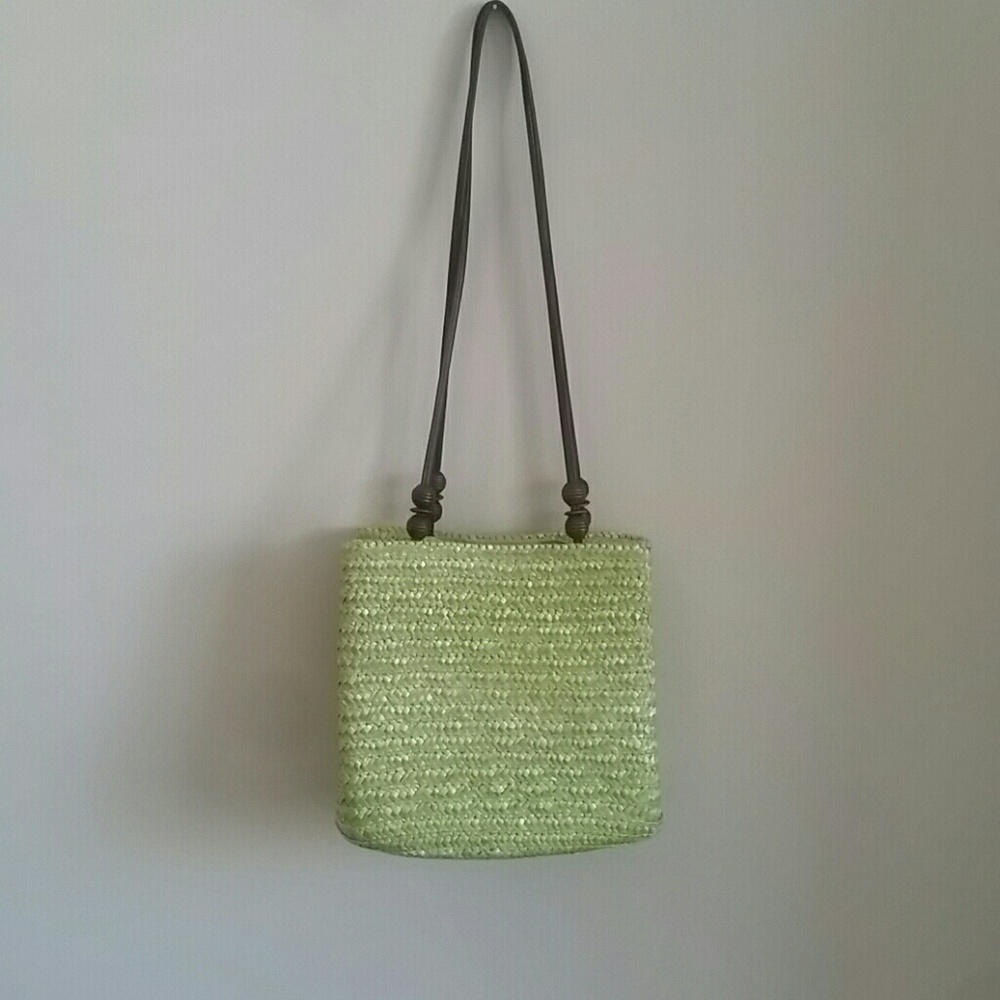 Lime green straw purse