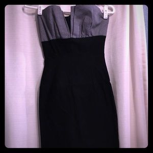 Black strapless dress.