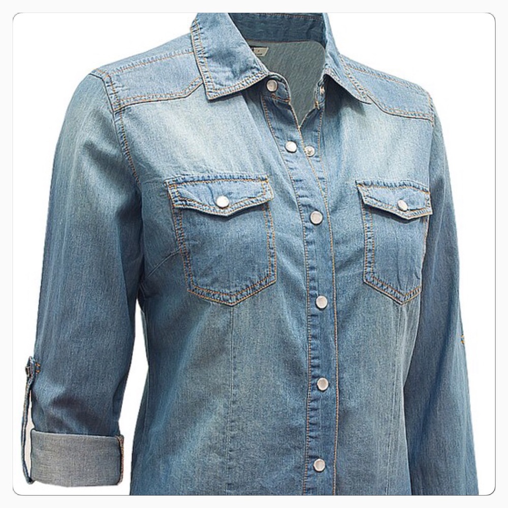 Snap Front Medium Wash Denim Shirt