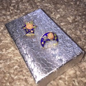 Star and moon earrings with flower design