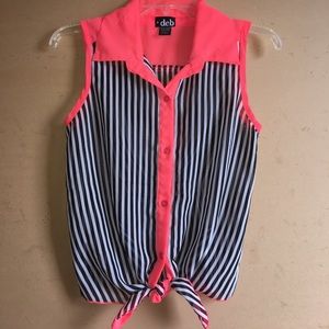 Stripe button up tie top💕