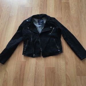 American Eagle Black denim "bike" jacket.