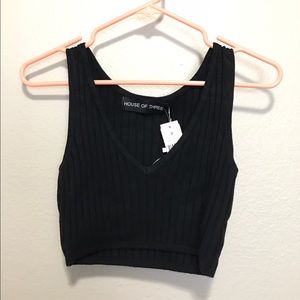 LF House of Three black ribbed cropped top NWT