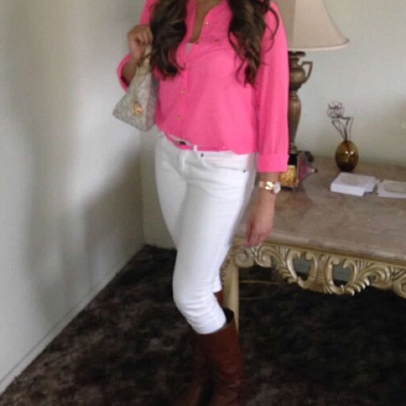 Hot pink button-down top! - Picture 1 of 6