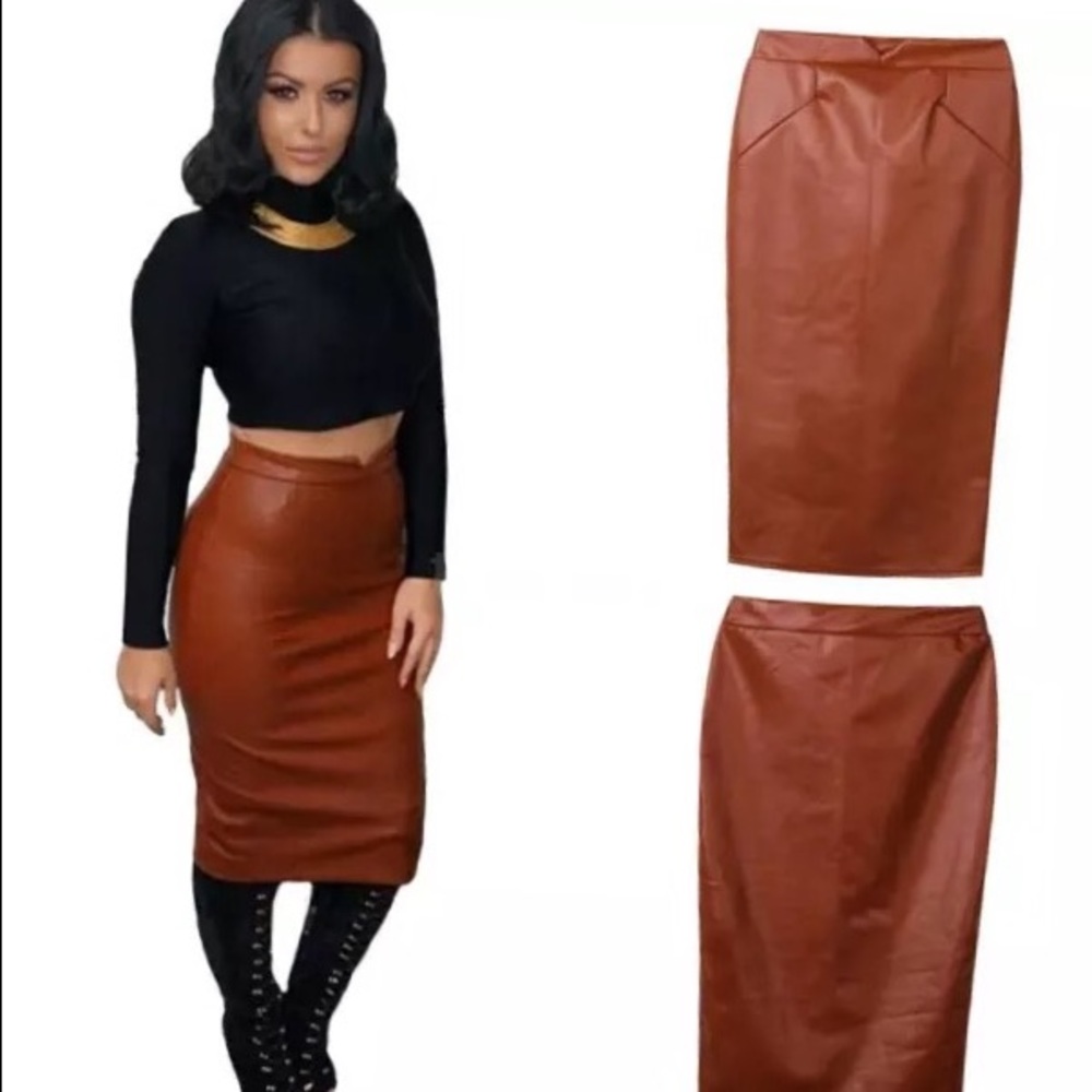 Brown faux leather skirt