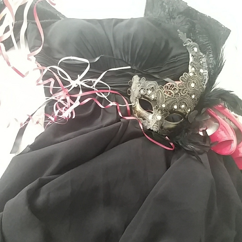 Masquerade gown with lace sleeves