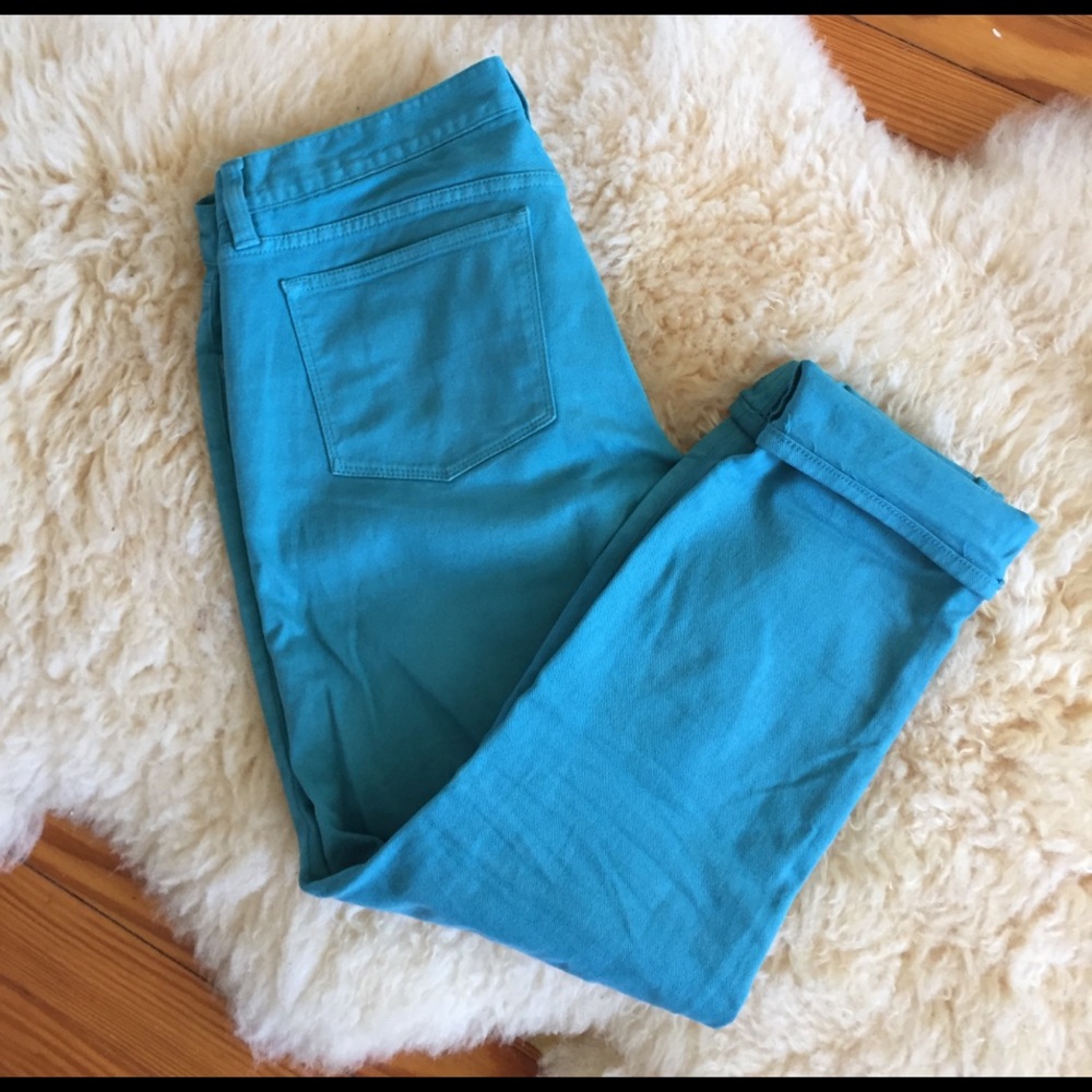 J.Crew Toothpick Ankle Cropped Pant in Turquoise.