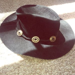 Black hat with braided band and silver buckles