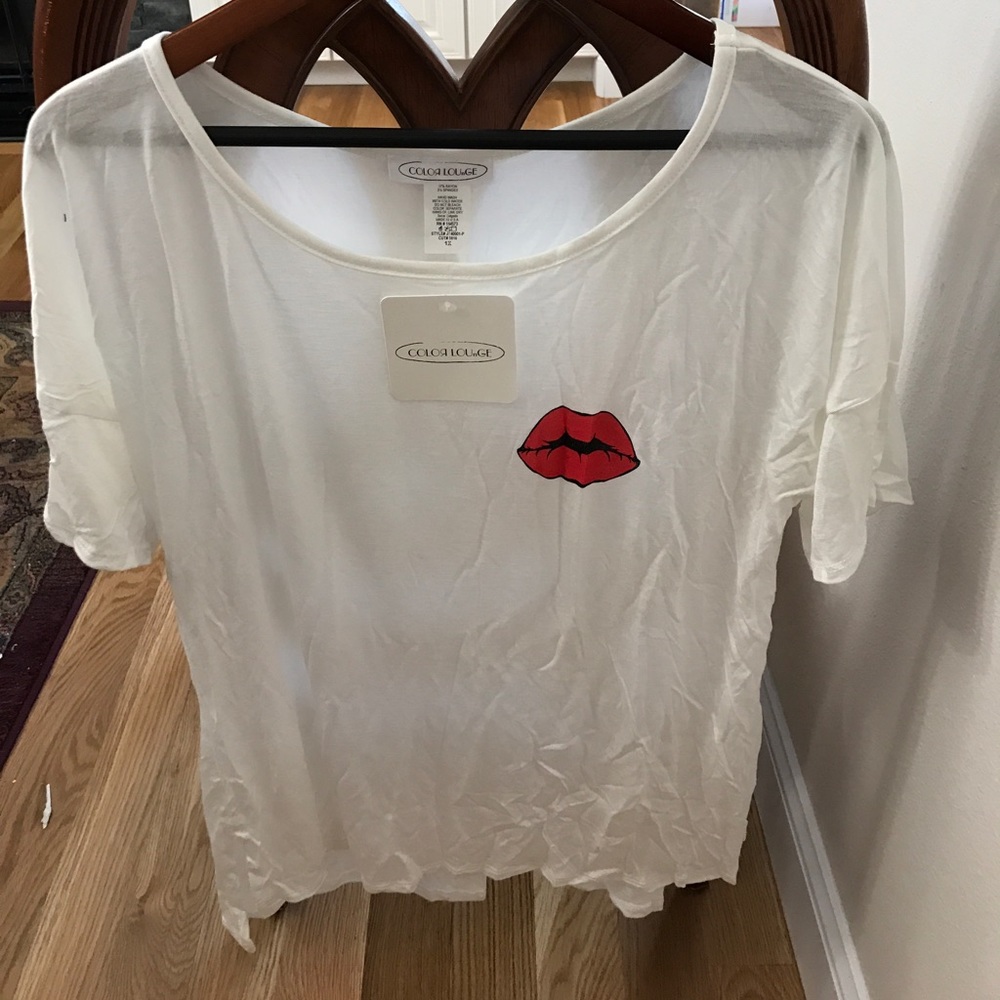 White T-Shirt with Red Lip Print