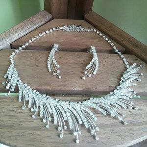 Silver Diamond Rhinestone Jewelry Set