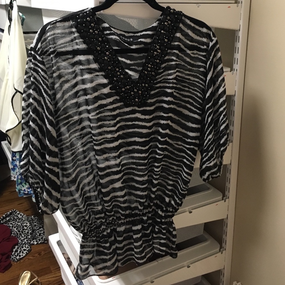 Zebra stripe beaded tunic
