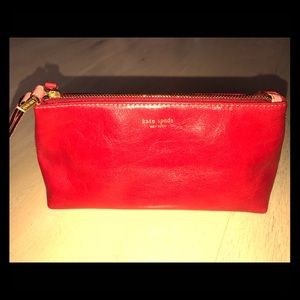 Kate Spade Wristlet Red Leather Pink Zip Vintage