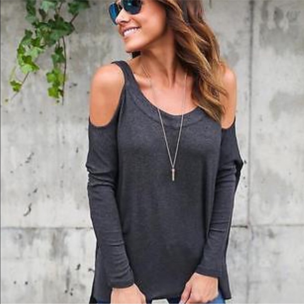 DARK GRAY OPEN SHOULDER LONG SLEEVE!🔥✔️ - Picture 1 of 5