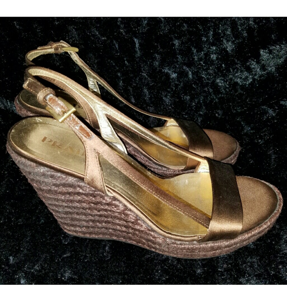***SOLD*** PRADA Bronze Brown Rope Wedges sz 38