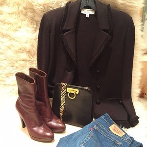 St John Collection Chocolate Fringe Cardigan Jckt