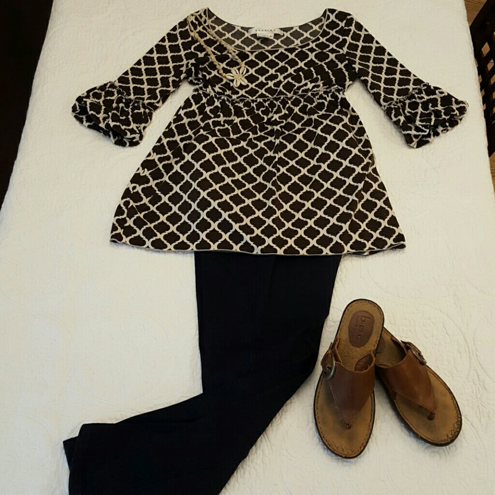 Brown Empire Waist Boho Top