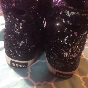 Womens black and silver sequined supras