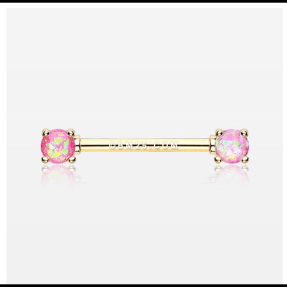 Golden Opal Sparkle Prong Nipple Barbells (2)